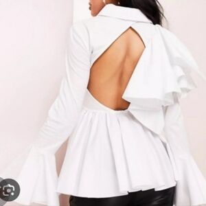 NWT ASOS Design Size 16 Blouse Super Sexy Open Back Popli w/Ruffle Sleeves